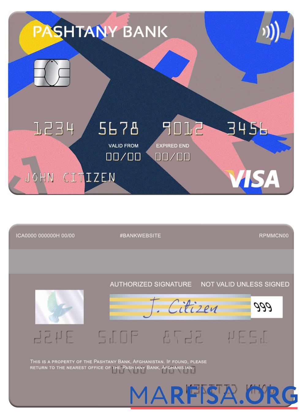 Blank Afghanistan Pashtany Bank visa card sample